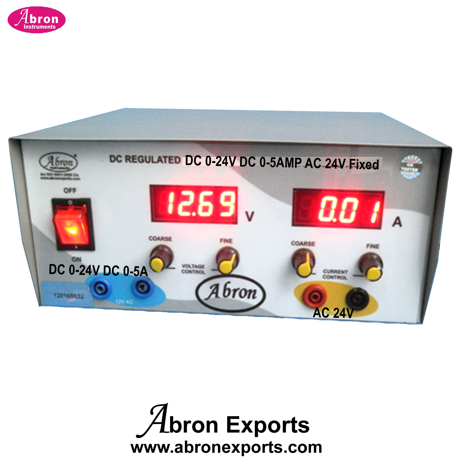 Power Supply 2 Digital Voltmeter Ammeter Dual AC DC 0-24VDC 0-5 AMP AC 24V Fixed Variable Abron AE-1375DACDC 